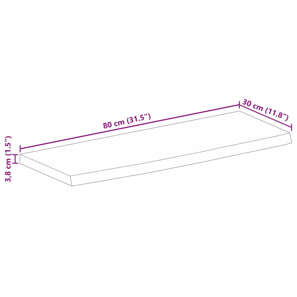 Tampo de mesa c/ borda viva 80x30x3,8cm mangueira áspera maciça