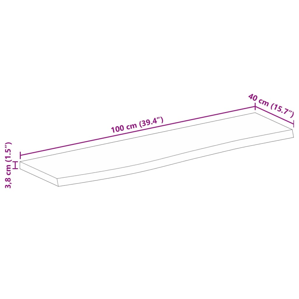 Tampo de mesa borda viva 100x40x3,8 cm mangueira áspera maciça