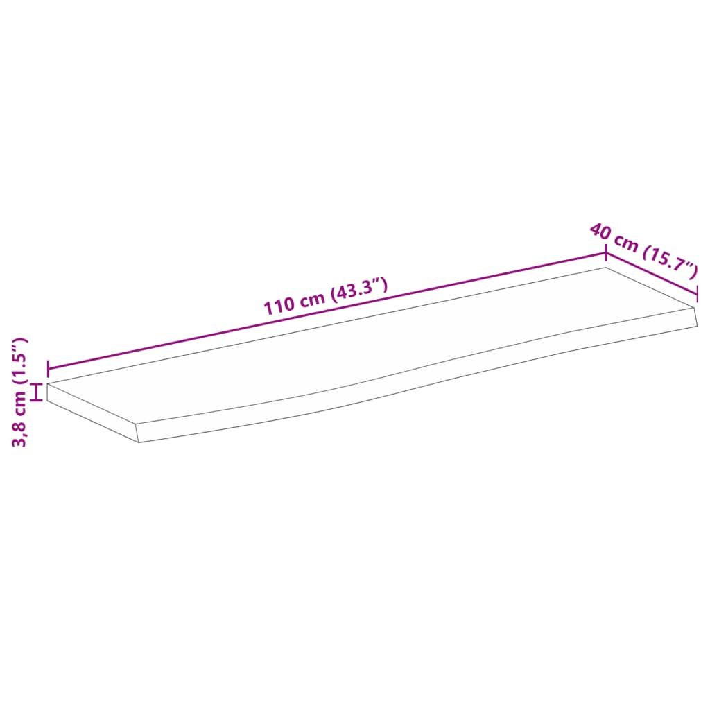 Tampo de mesa borda viva 110x40x3,8 cm mangueira áspera maciça