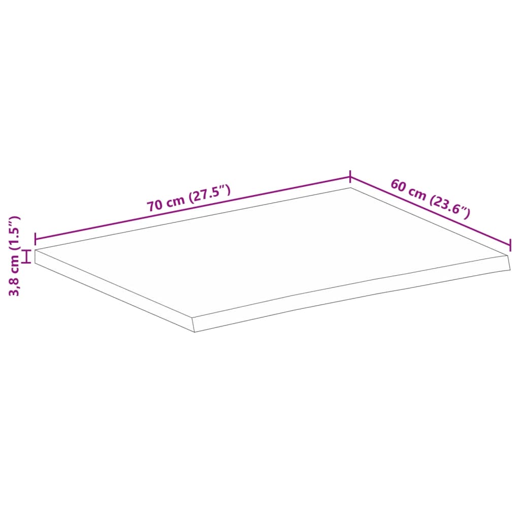 Tampo de mesa c/ borda viva 70x60x3,8cm mangueira áspera maciça