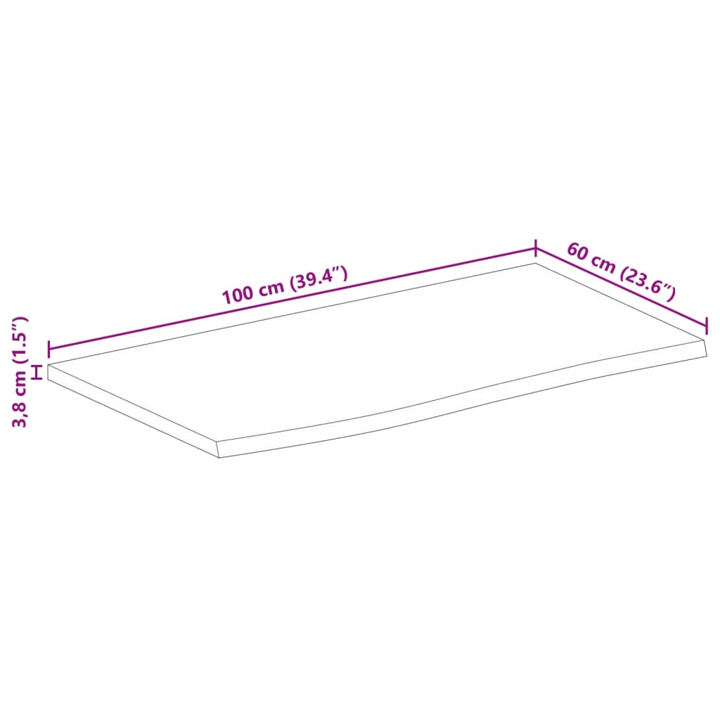 Tampo de mesa borda viva 100x60x3,8 cm mangueira áspera maciça