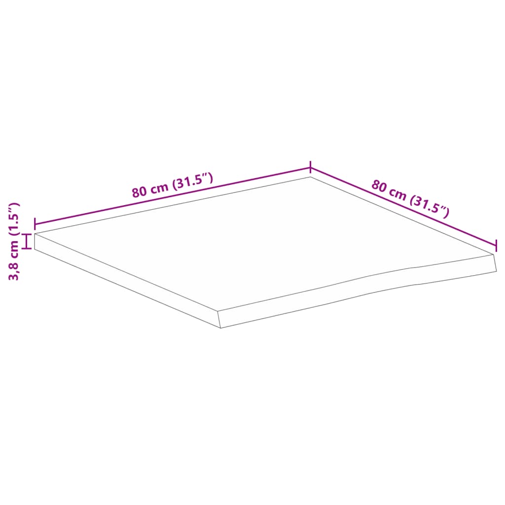 Tampo de mesa c/ borda viva 80x80x3,8cm mangueira áspera maciça