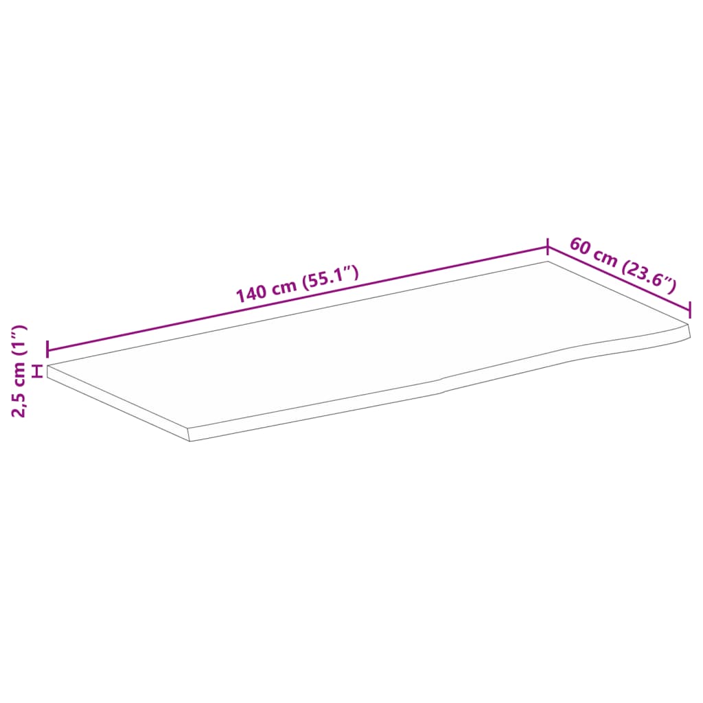 Tampo de mesa c/ borda viva 140x60x2,5 cm mangueira maciça