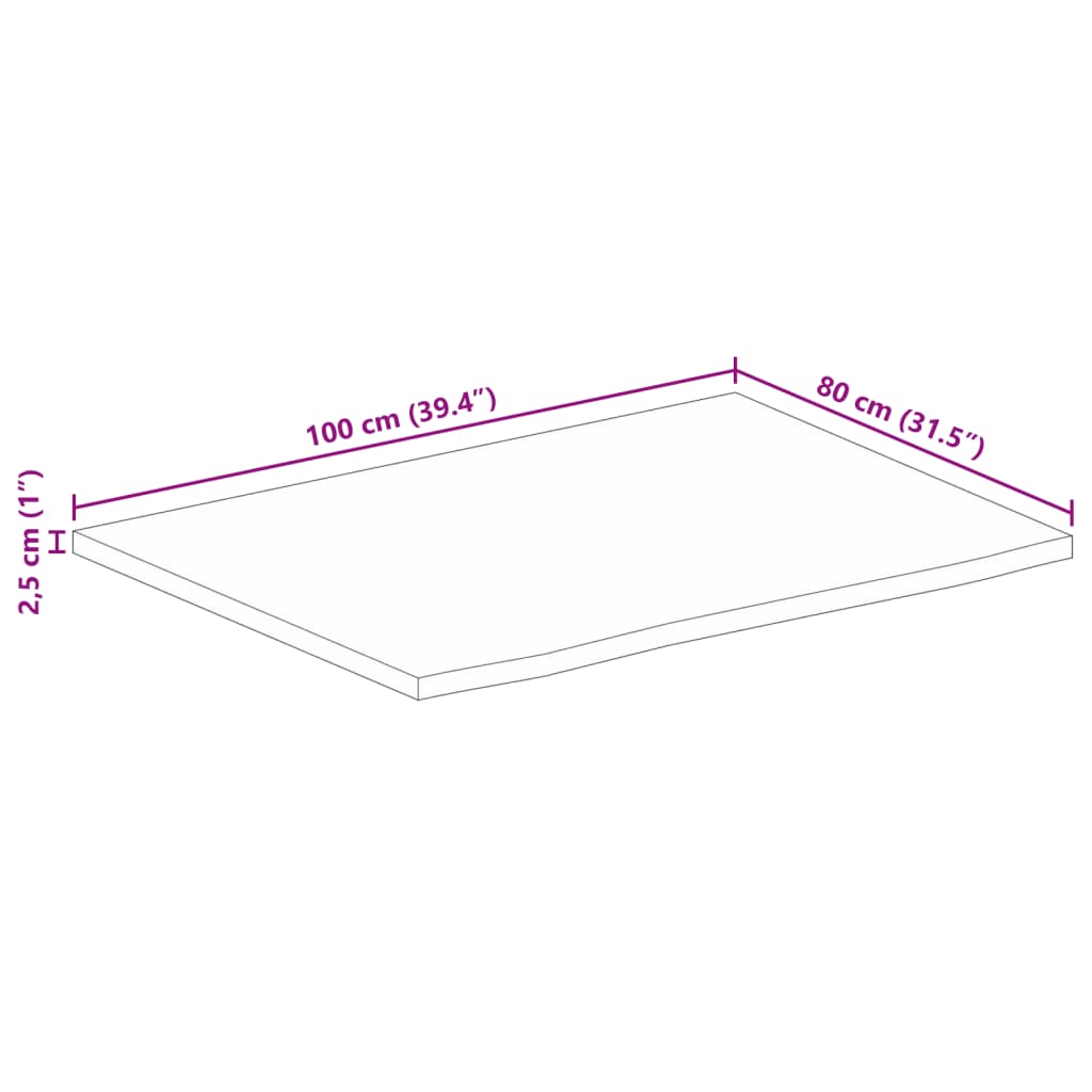 Tampo de mesa c/ borda viva 100x80x2,5 cm mangueira maciça