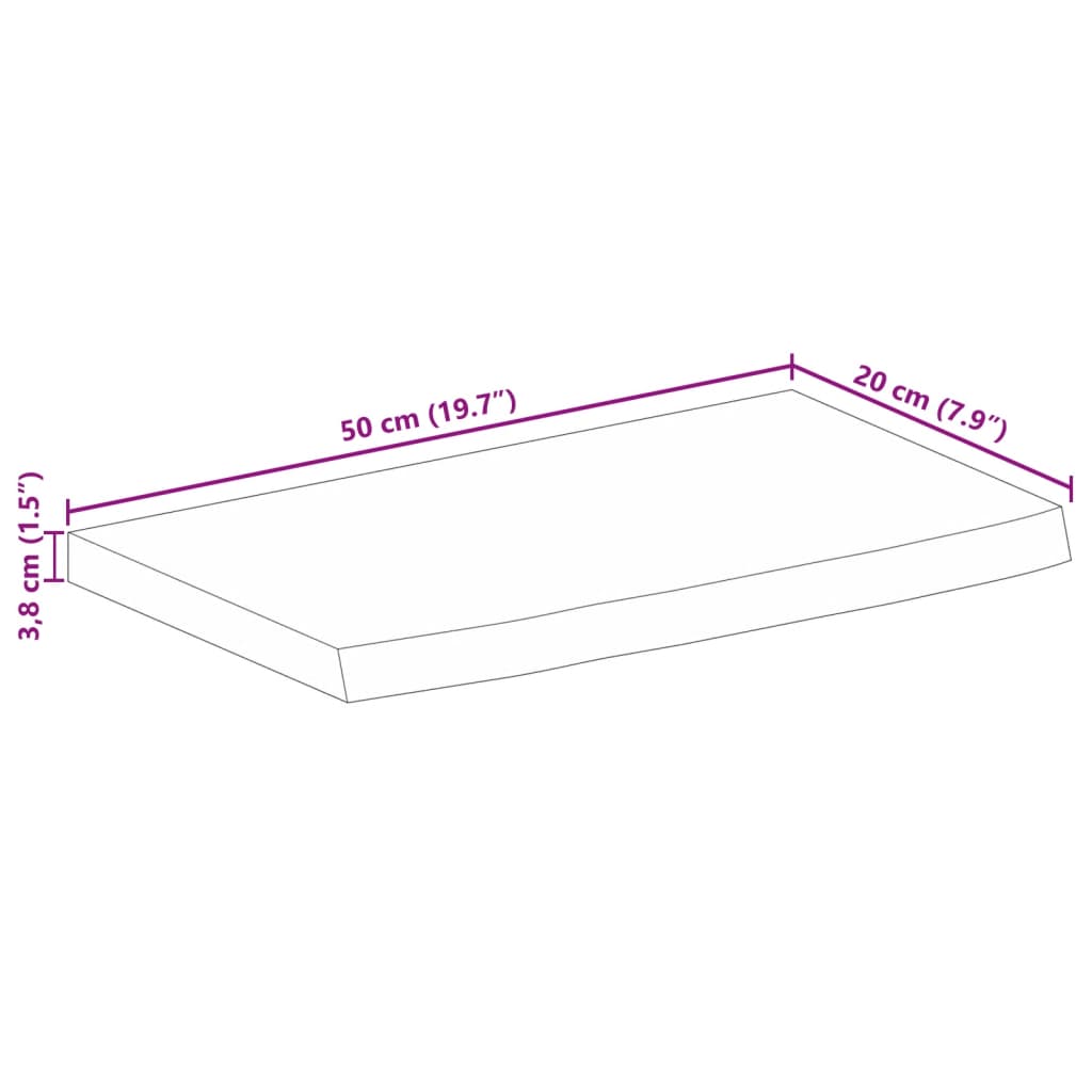 Tampo de mesa c/ borda viva 50x20x3,8 cm mangueira maciça