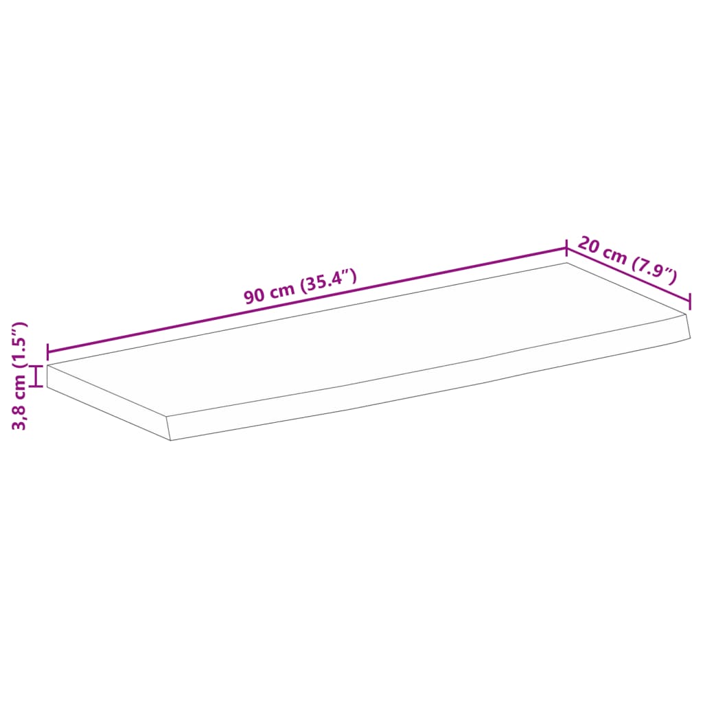 Tampo de mesa c/ borda viva 90x20x3,8 cm mangueira maciça