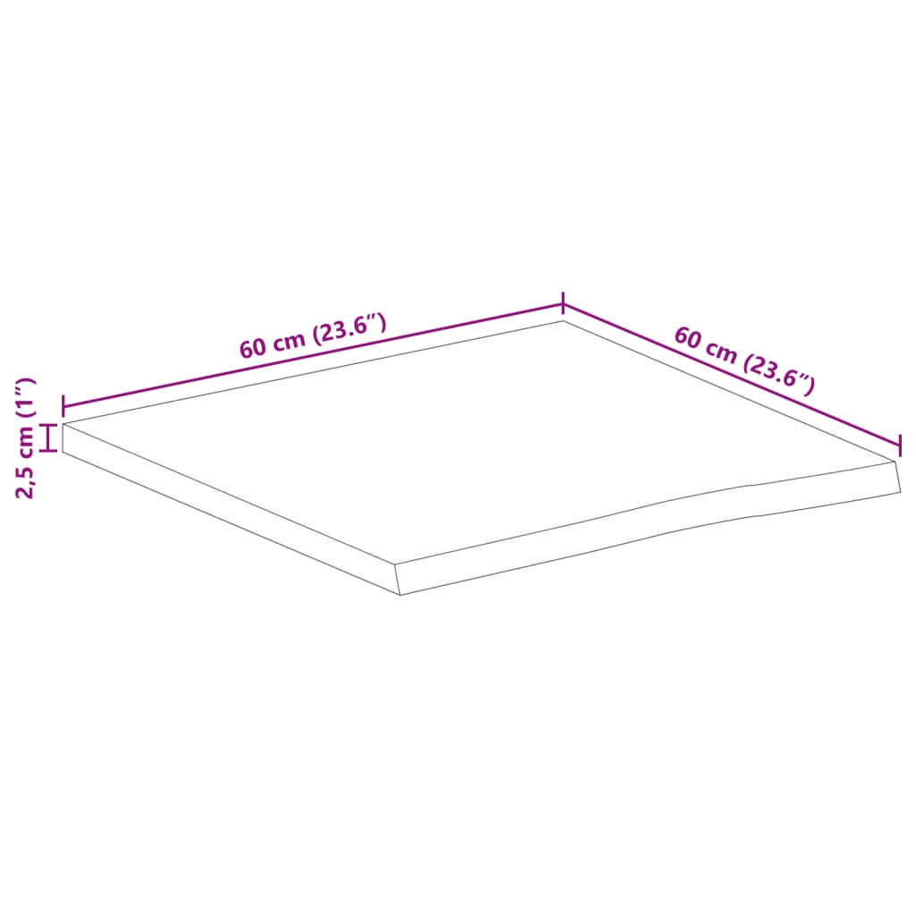 Tampo de mesa c/ borda viva 60x60x2,5 cm mangueira maciça