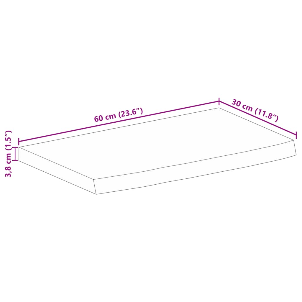 Tampo de mesa c/ borda viva 60x30x3,8 cm mangueira maciça