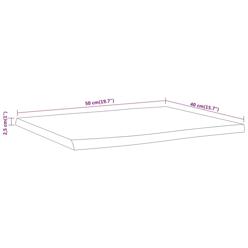 Tampo de mesa retangular borda viva 50x40x2,5 cm acácia maciça