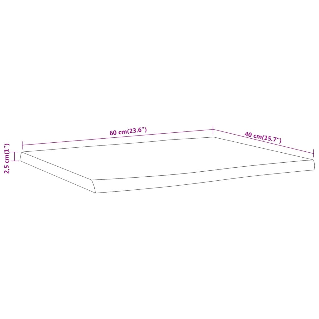 Tampo de mesa retangular borda viva 60x40x2,5 cm acácia maciça