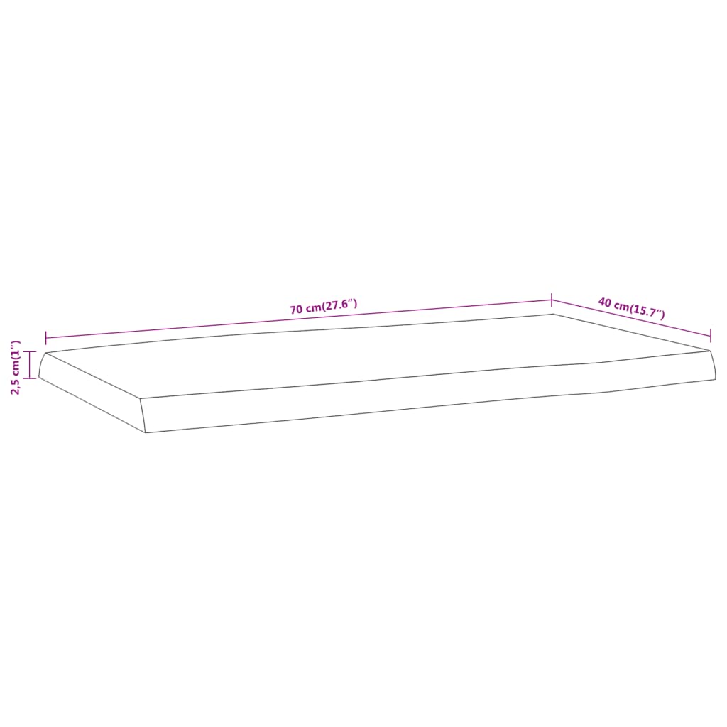 Tampo de mesa retangular borda viva 70x40x2,5 cm acácia maciça