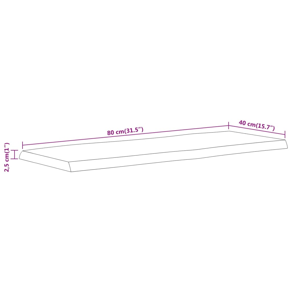 Tampo de mesa retangular borda viva 80x40x2,5 cm acácia maciça