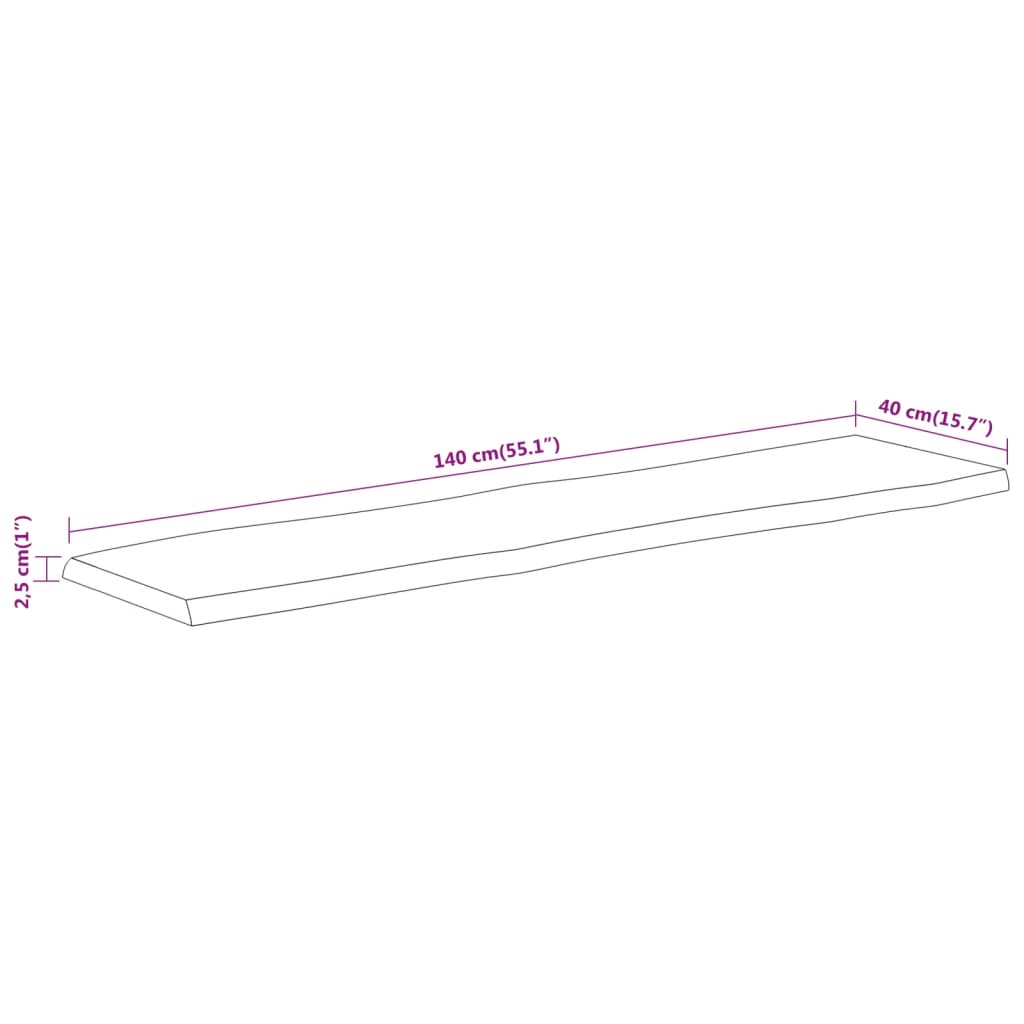 Tampo de mesa retangular borda viva 140x40x2,5 cm acácia maciça