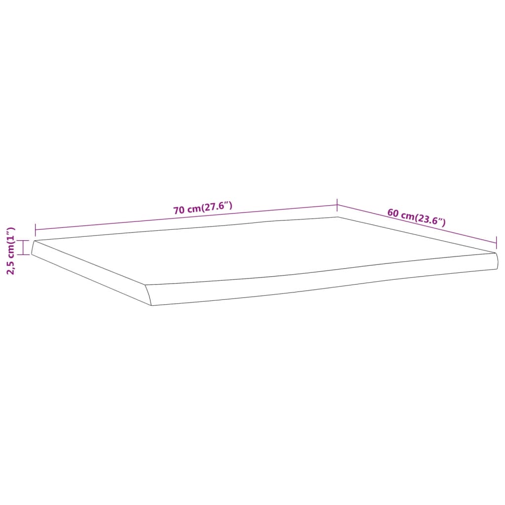 Tampo de mesa retangular borda viva 70x60x2,5 cm acácia maciça