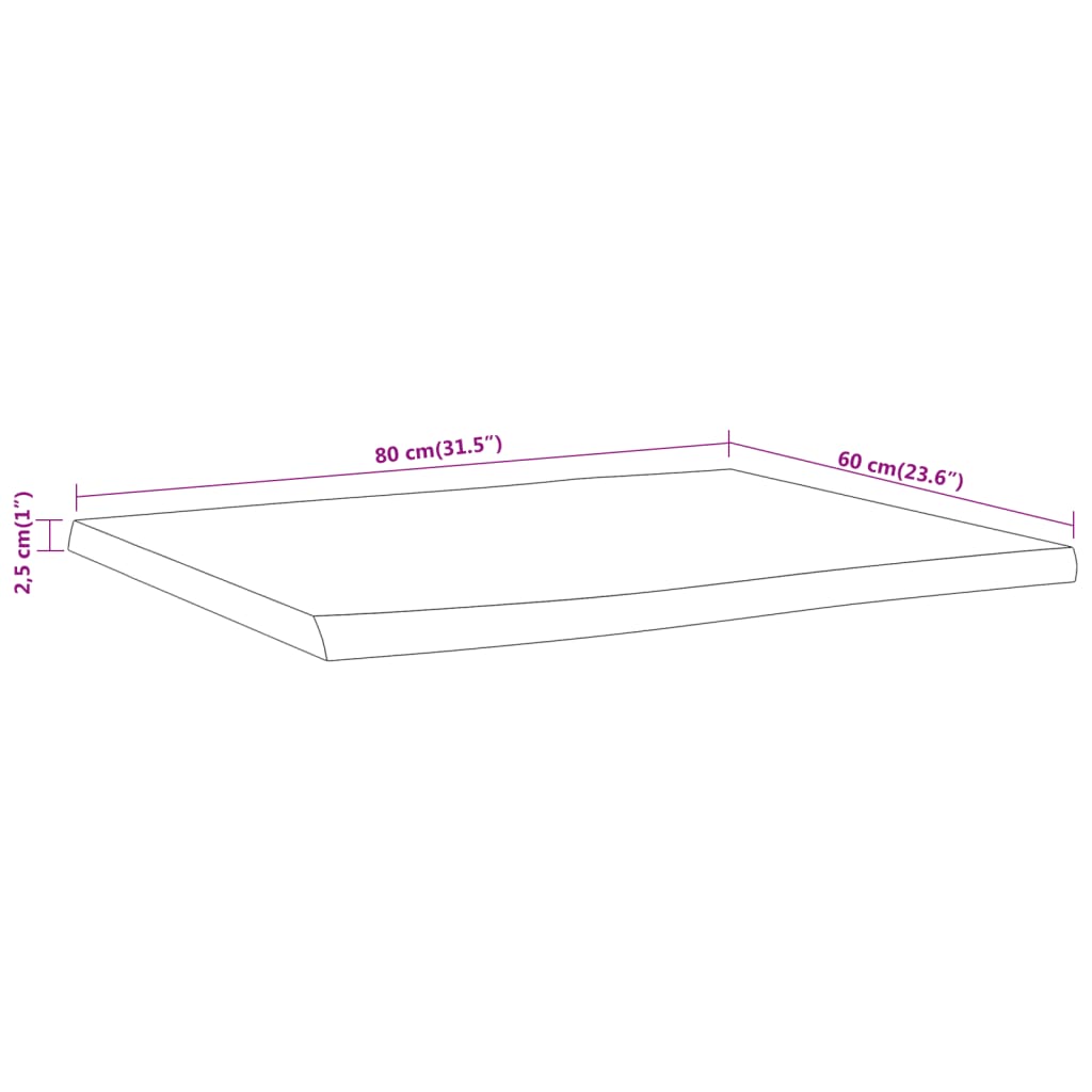 Tampo de mesa retangular borda viva 80x60x2,5 cm acácia maciça