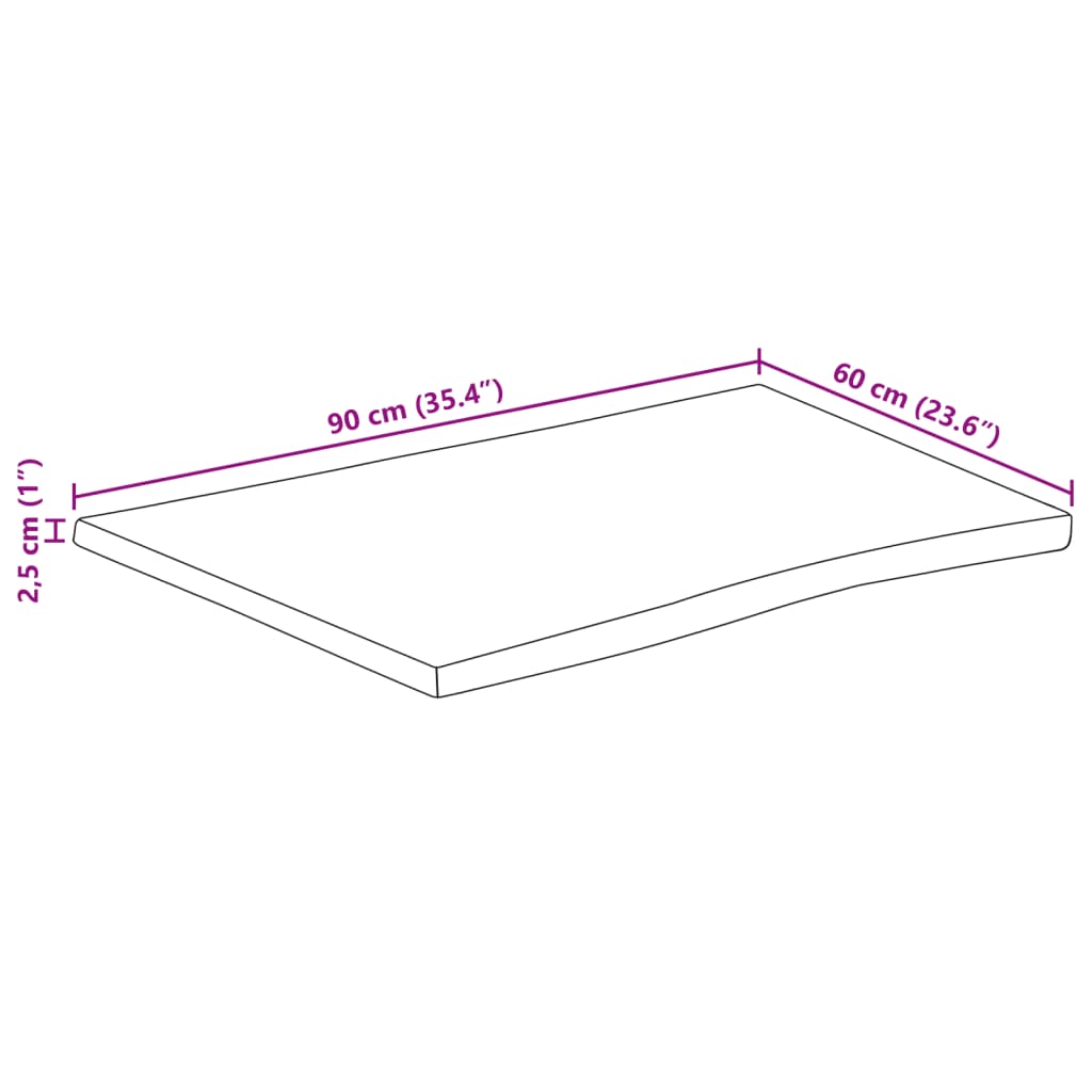 Tampo de mesa retangular borda viva 90x60x2,5 cm acácia maciça