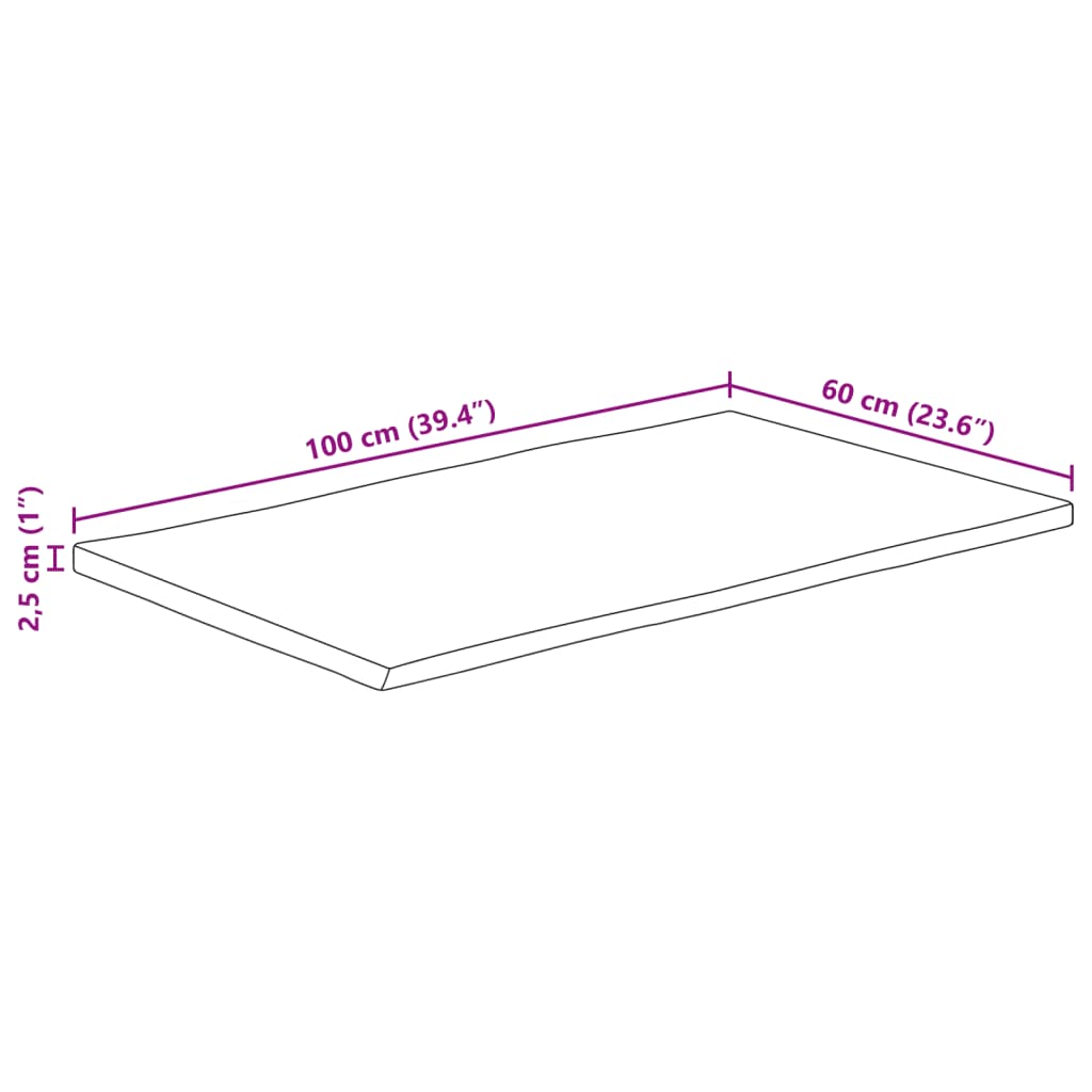 Tampo de mesa retangular borda viva 100x60x2,5 cm acácia maciça