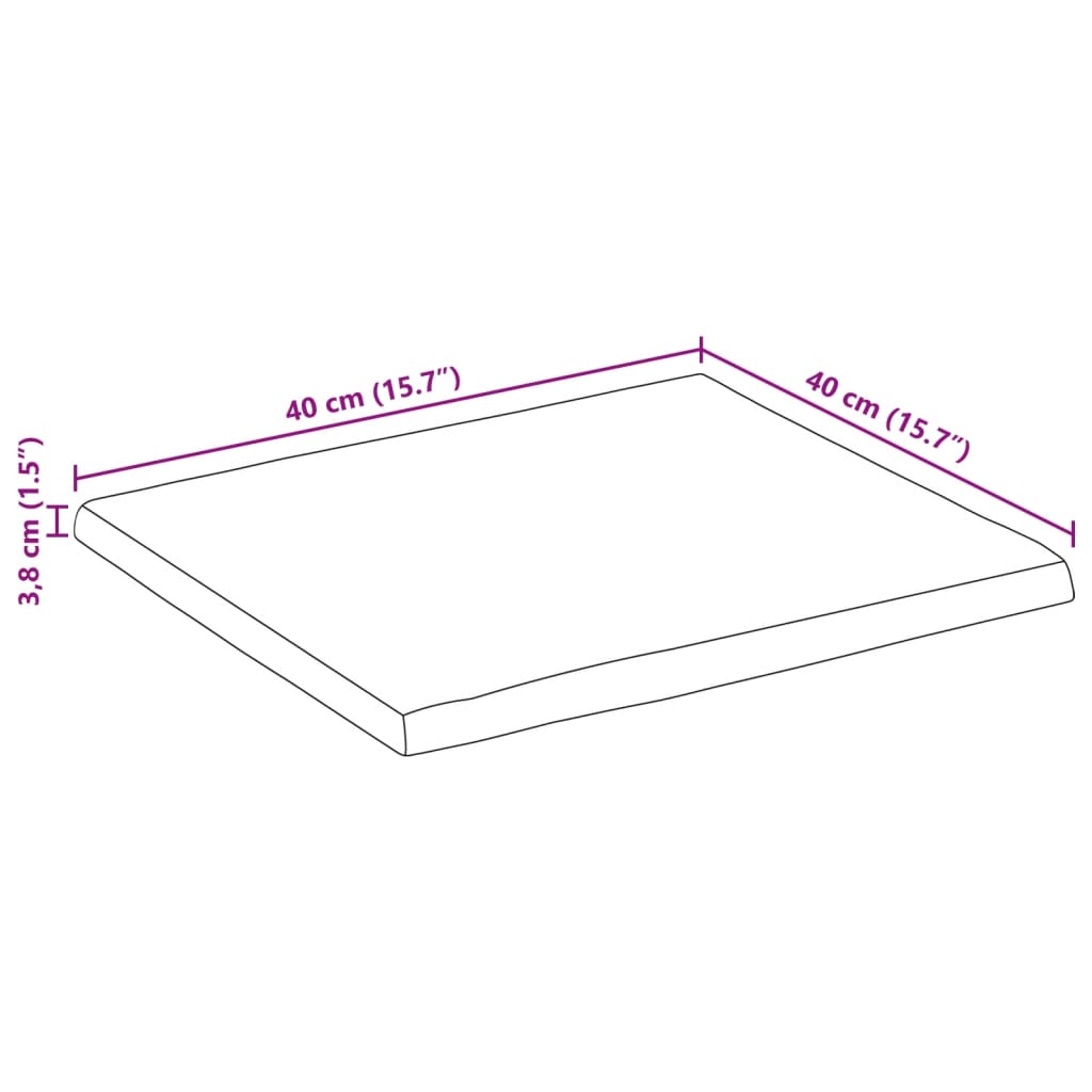 Tampo de mesa retangular borda viva 40x40x3,8 cm acácia maciça