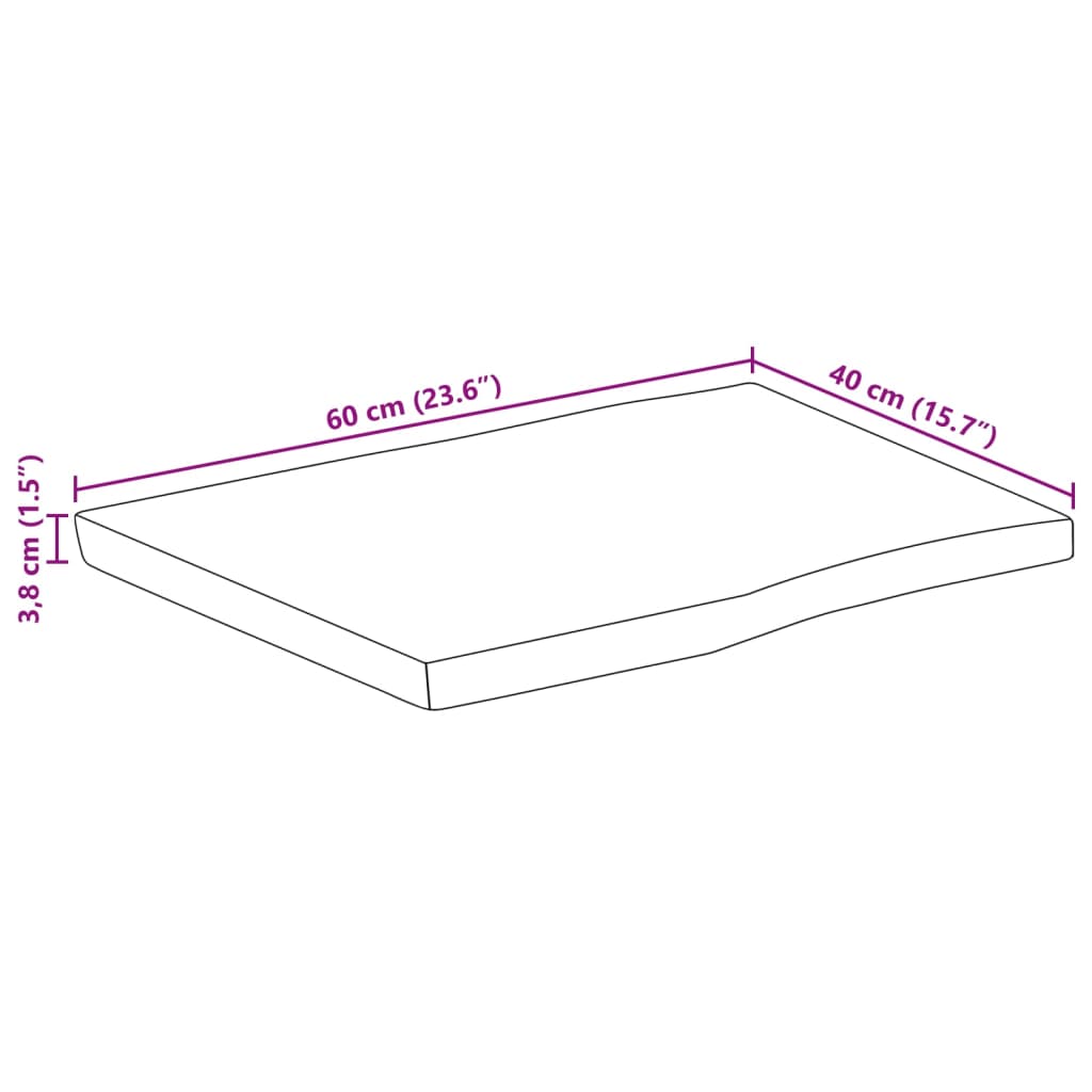 Tampo de mesa retangular borda viva 60x40x3,8 cm acácia maciça