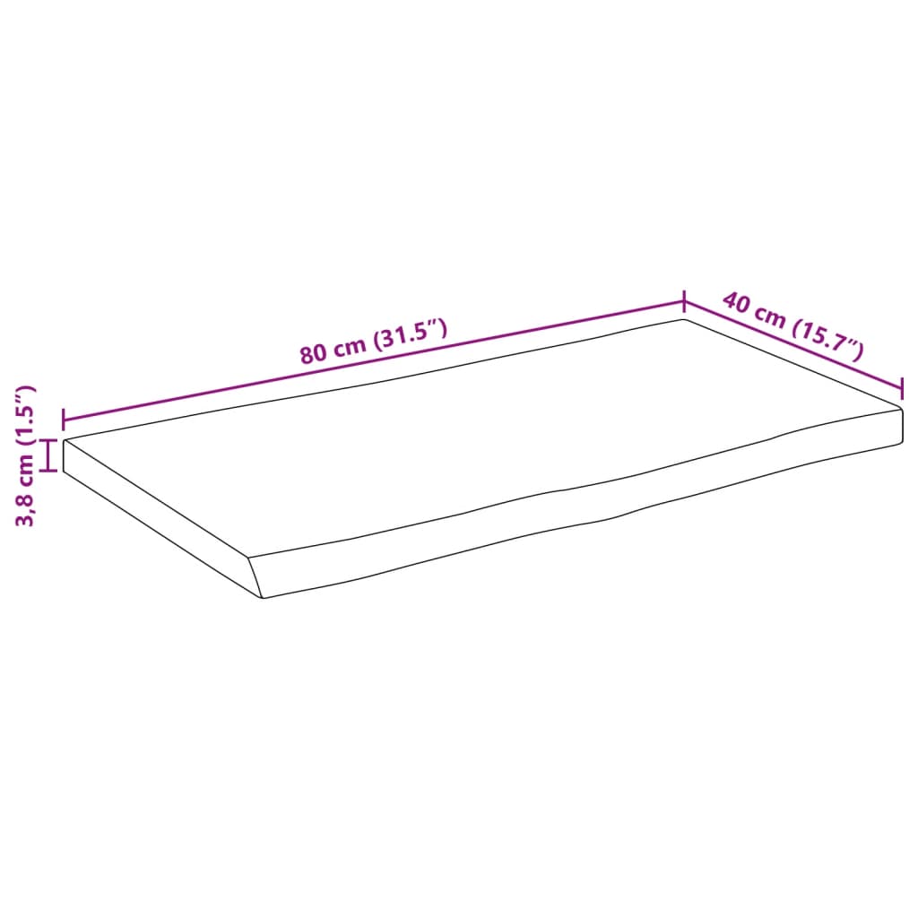 Tampo de mesa retangular borda viva 80x40x3,8 cm acácia maciça