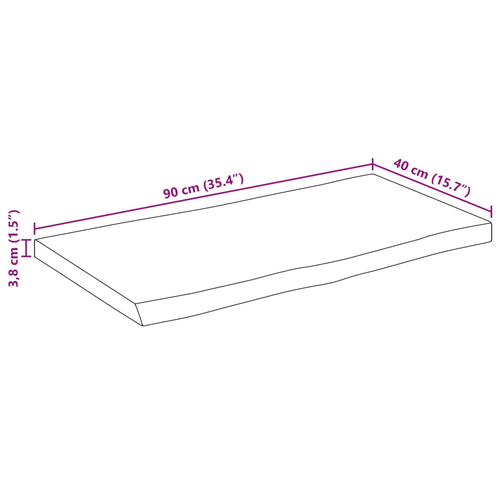 Tampo de mesa retangular borda viva 90x40x3,8 cm acácia maciça