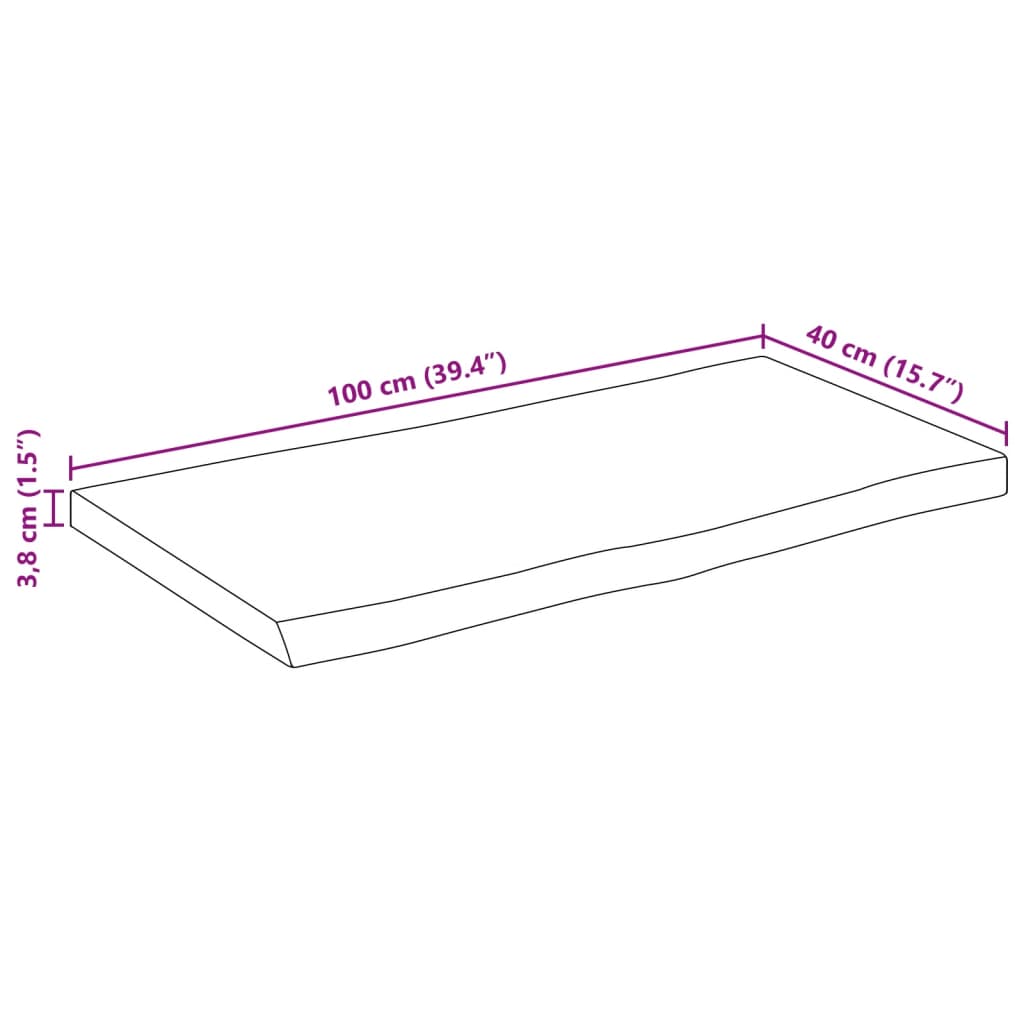 Tampo de mesa retangular borda viva 100x40x3,8 cm acácia maciça