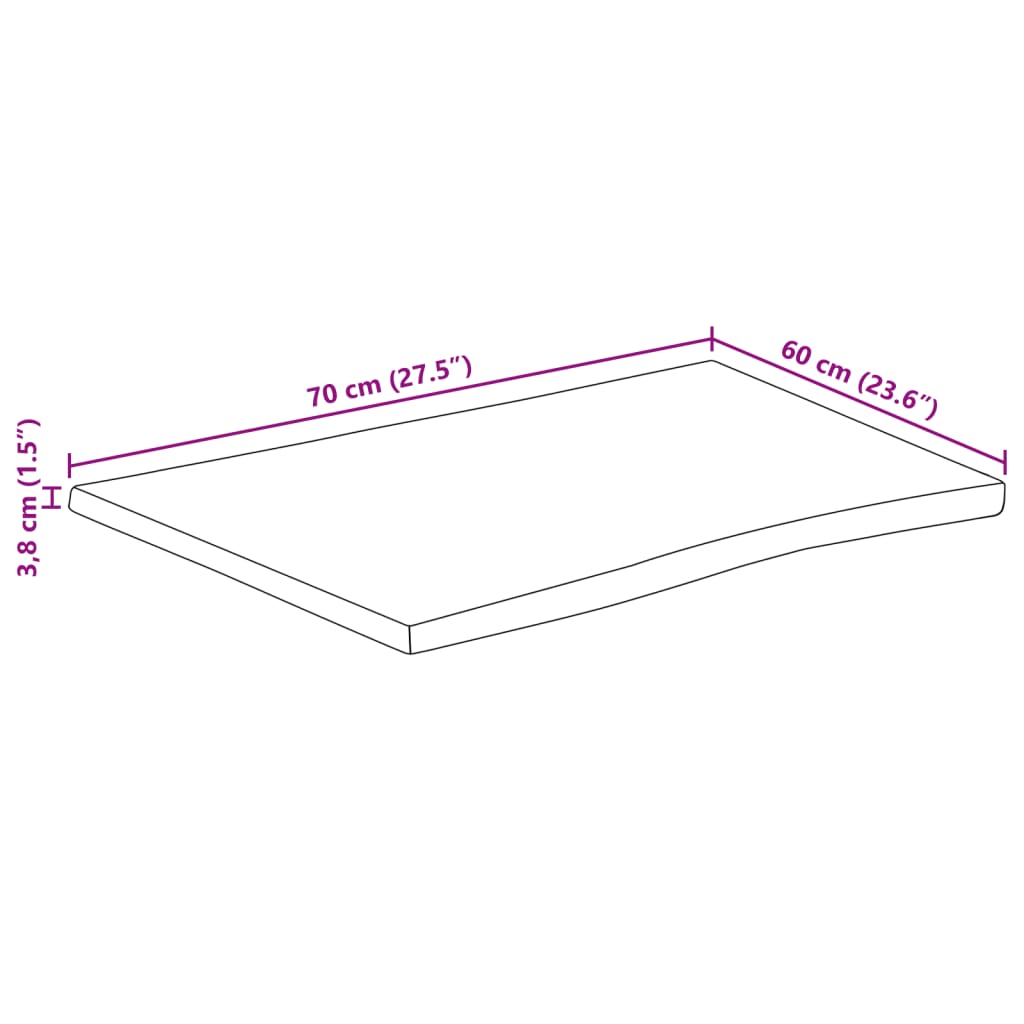 Tampo de mesa retangular borda viva 70x60x3,8 cm acácia maciça