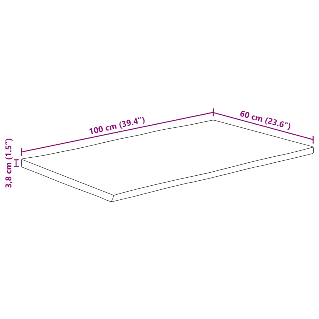 Tampo de mesa retangular borda viva 100x60x3,8 cm acácia maciça