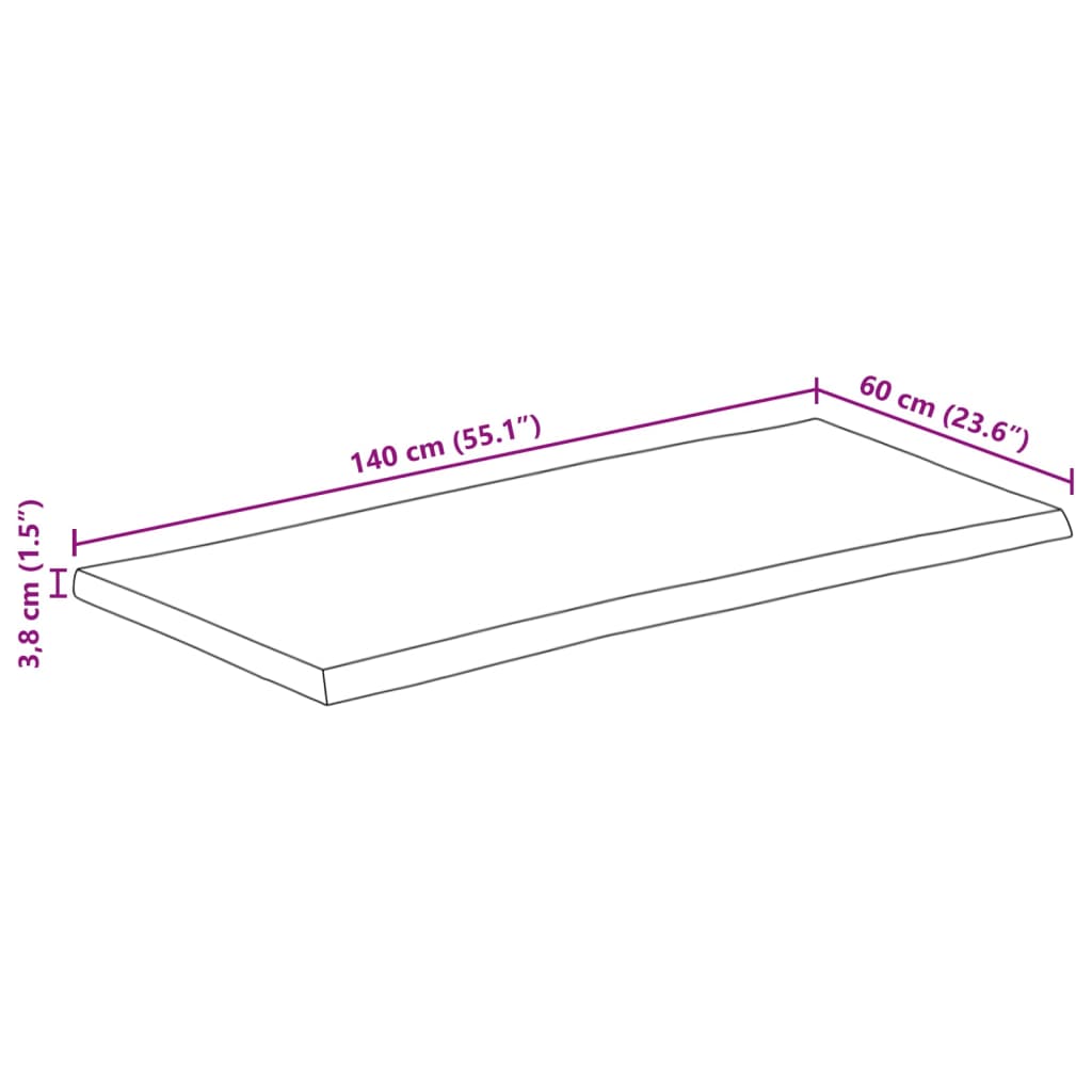 Tampo de mesa retangular borda viva 140x60x3,8 cm acácia maciça