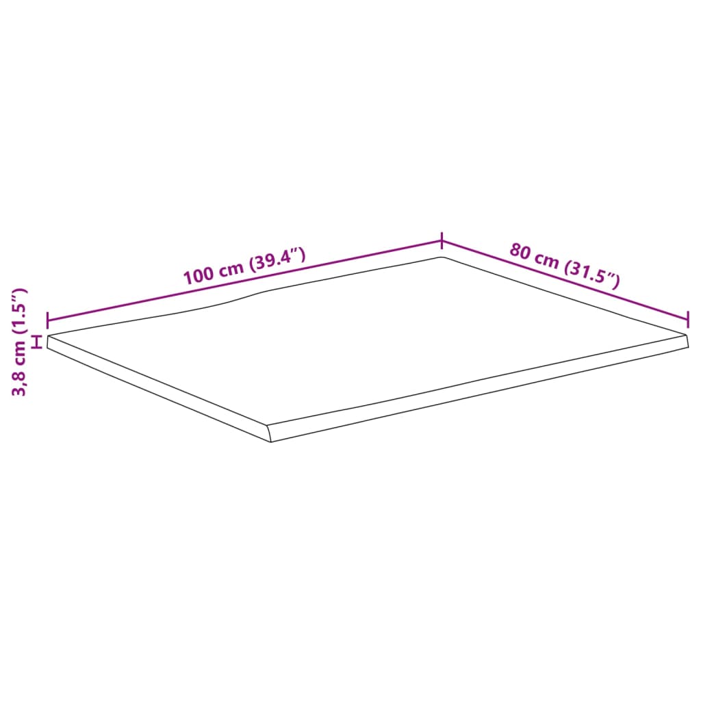 Tampo de mesa retangular borda viva 100x80x3,8 cm acácia maciça