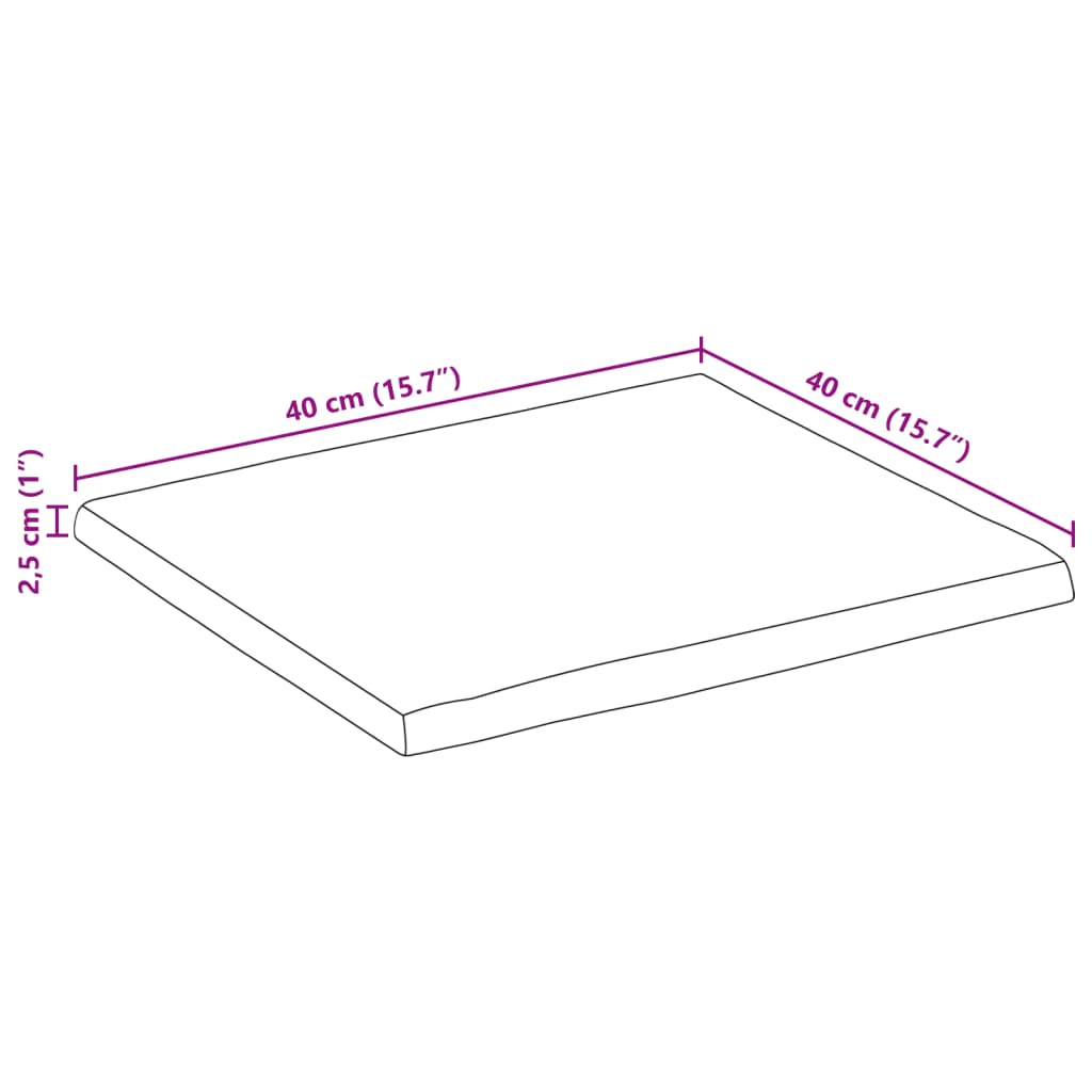 Tampo de mesa c/ borda viva 40x40x2,5cm mangueira áspera maciça