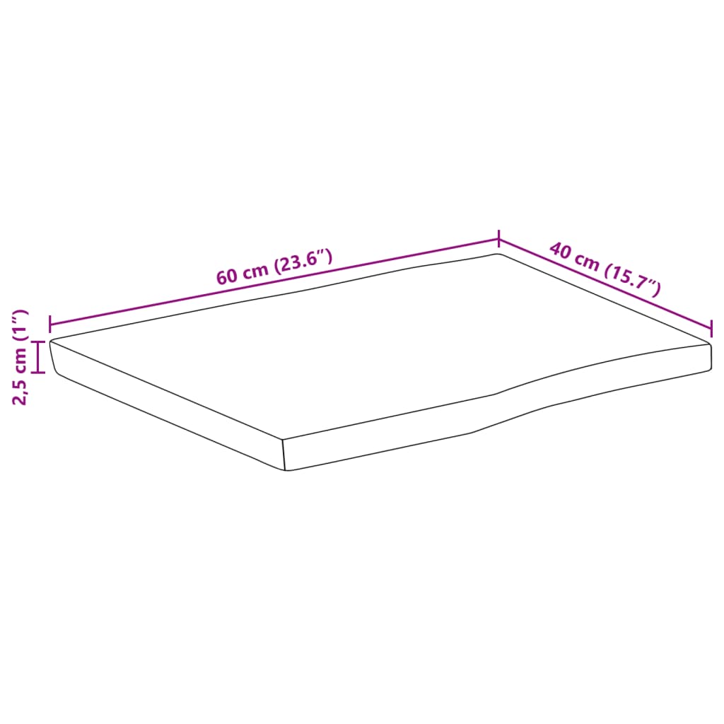 Tampo de mesa c/ borda viva 60x40x2,5cm mangueira áspera maciça