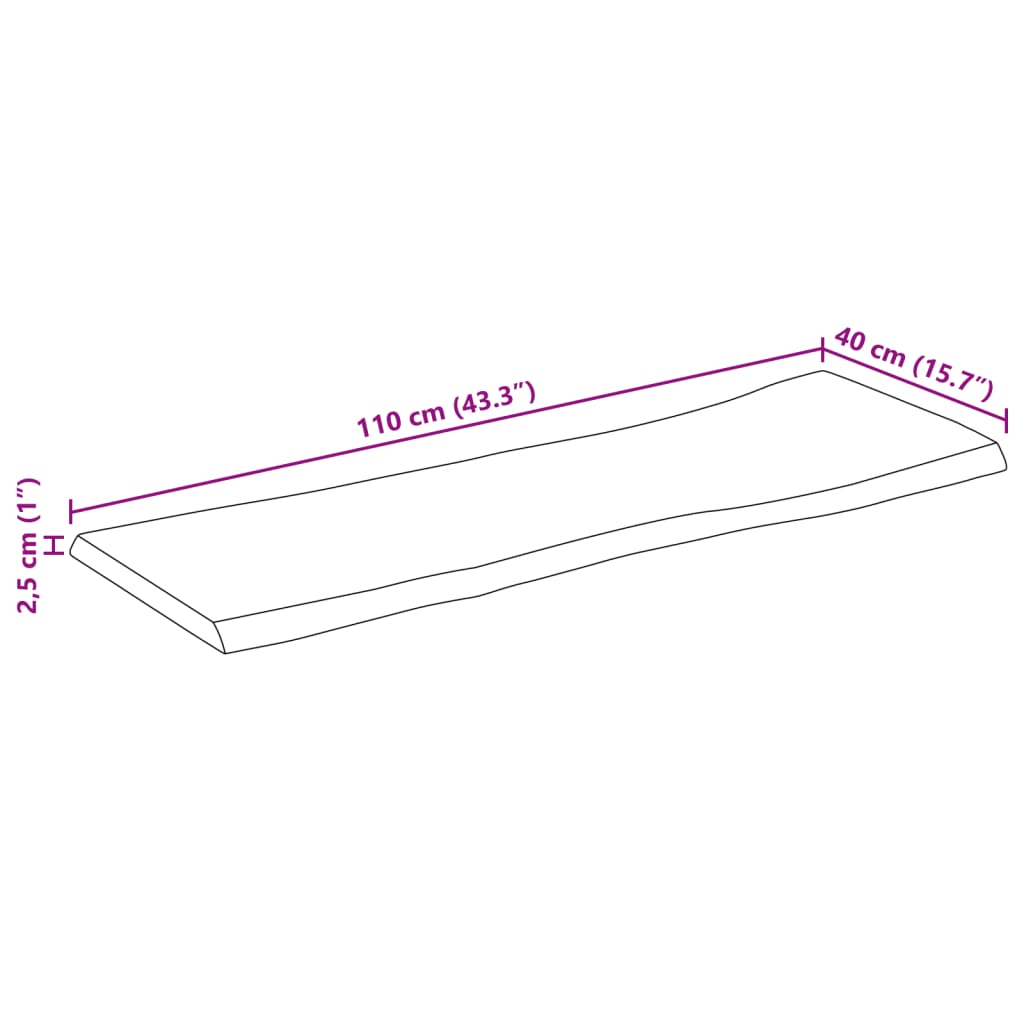 Tampo de mesa c/borda viva 110x40x2,5cm mangueira áspera maciça