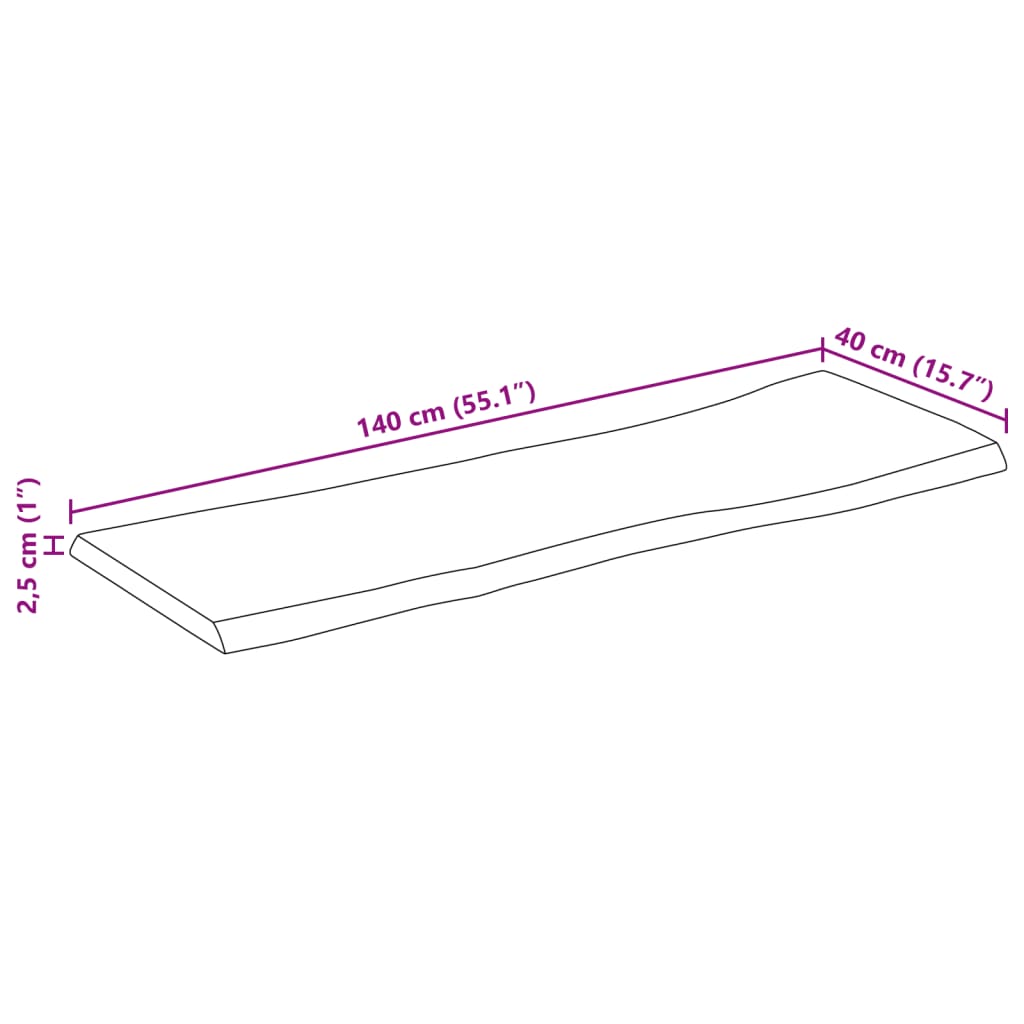 Tampo de mesa c/borda viva 140x40x2,5cm mangueira áspera maciça