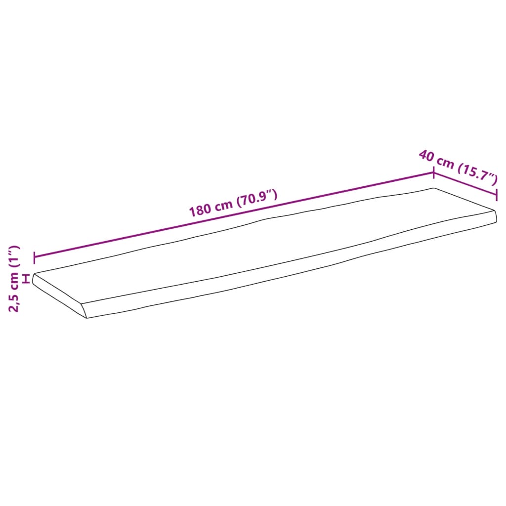 Tampo de mesa c/borda viva 180x40x2,5cm mangueira áspera maciça