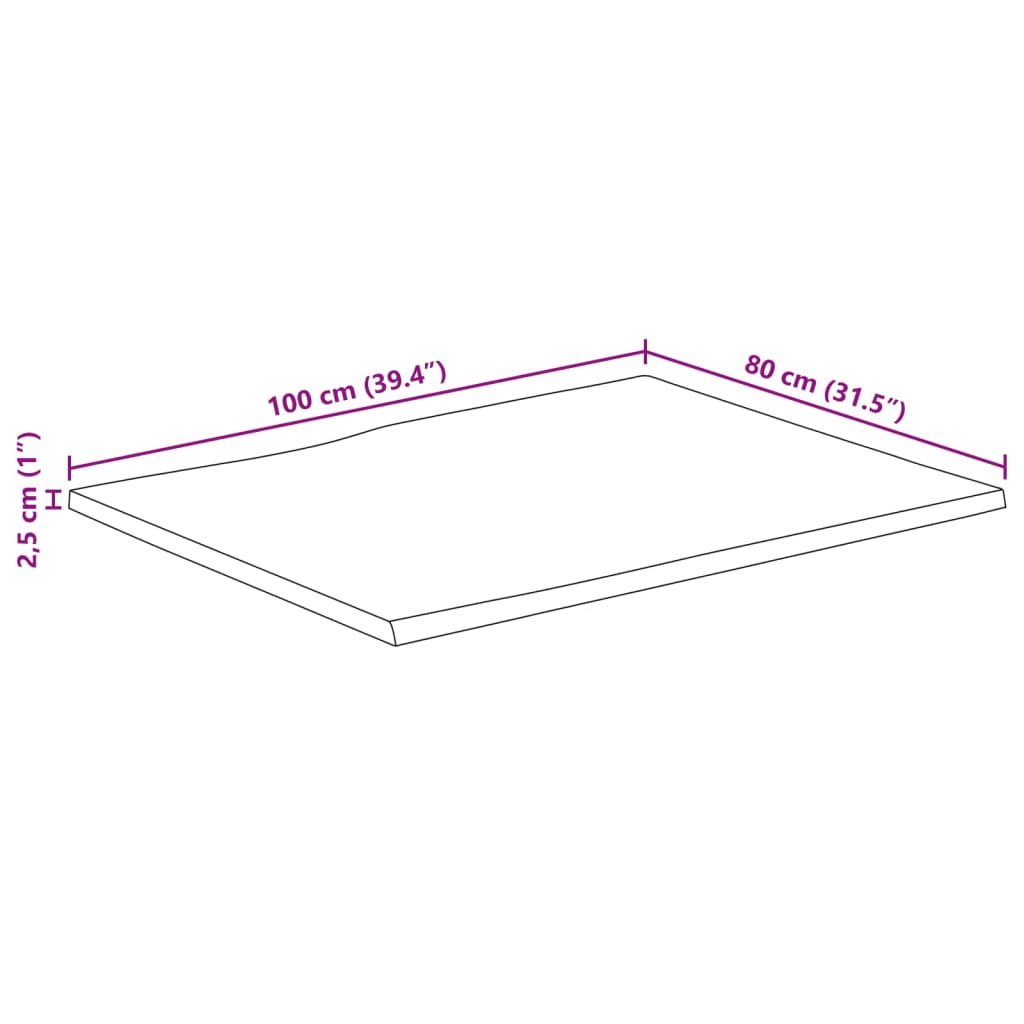 Tampo de mesa c/borda viva 100x80x2,5cm mangueira áspera maciça