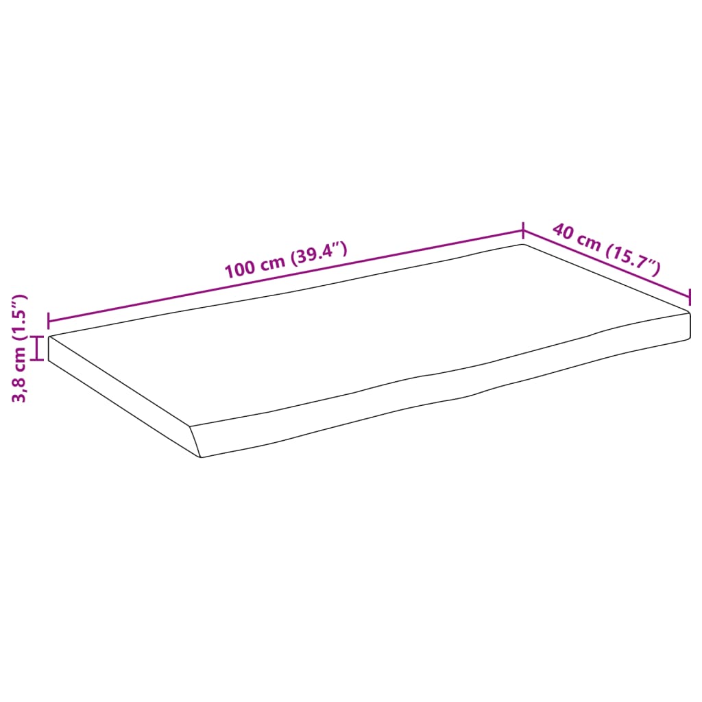 Tampo de mesa c/borda viva 100x40x3,8cm mangueira áspera maciça