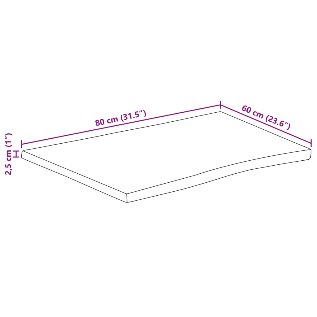 Tampo de mesa c/ borda viva 80x60x2,5 cm mangueira maciça