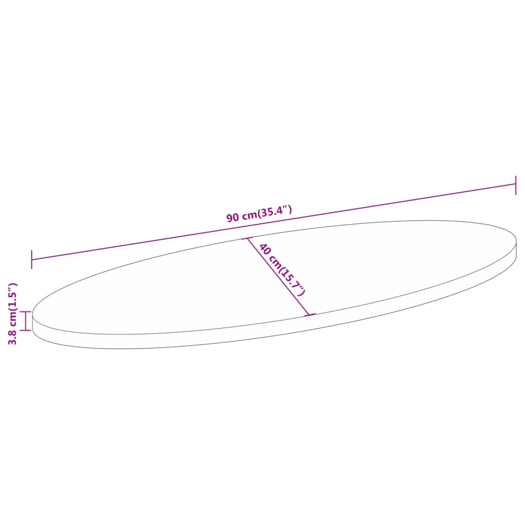 Tampo de mesa oval 90x40x3,8 cm madeira de acácia maciça