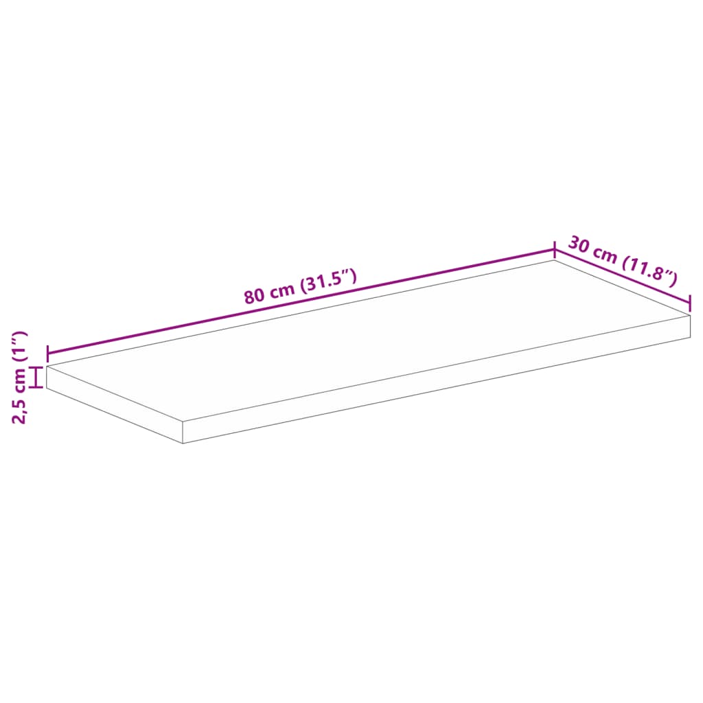 Tampo de mesa retangular 80x30x2,5 cm madeira de acácia maciça