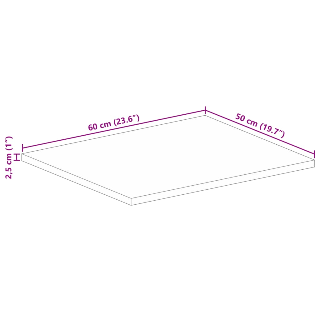 Tampo de mesa retangular 60x50x2,5 cm madeira de acácia maciça