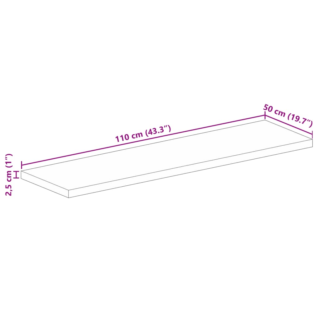 Tampo de mesa retangular 110x50x2,5 cm madeira de acácia maciça