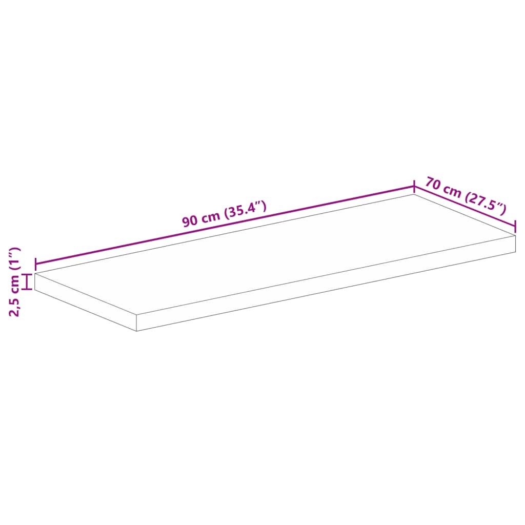 Tampo de mesa retangular 90x70x2,5 cm madeira de acácia maciça