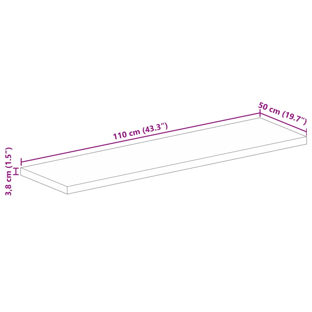 Tampo de mesa retangular 110x50x3,8 cm madeira de acácia maciça