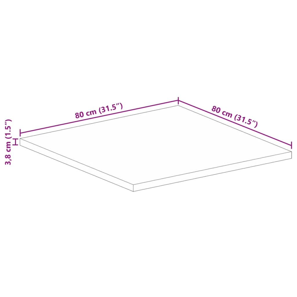 Tampo de mesa quadrado 80x80x3,8 cm madeira de acácia maciça