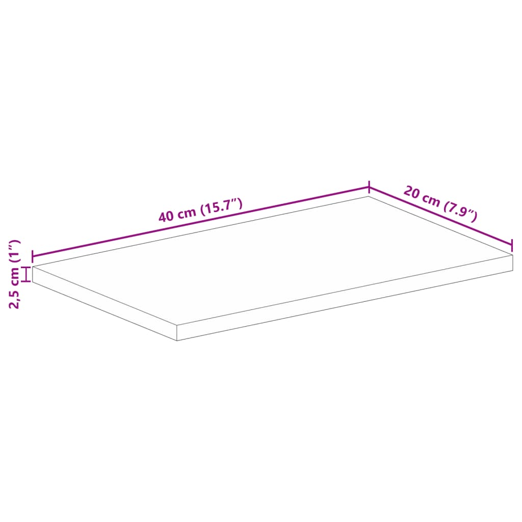 Tampo de mesa retangular 40x20x2,5 cm madeira recuperada maciça