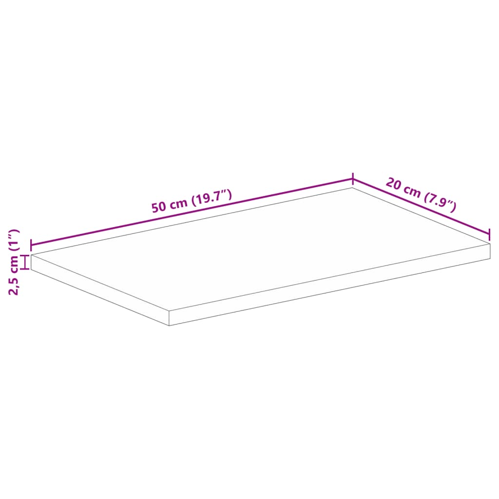 Tampo de mesa retangular 50x20x2,5 cm madeira recuperada maciça