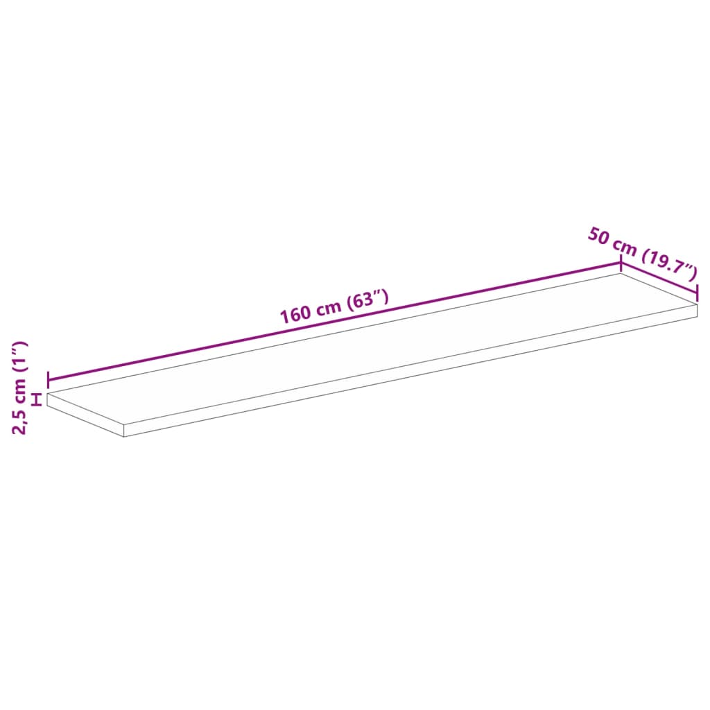 Tampo de mesa retangular 160x50x2,5cm madeira recuperada maciça