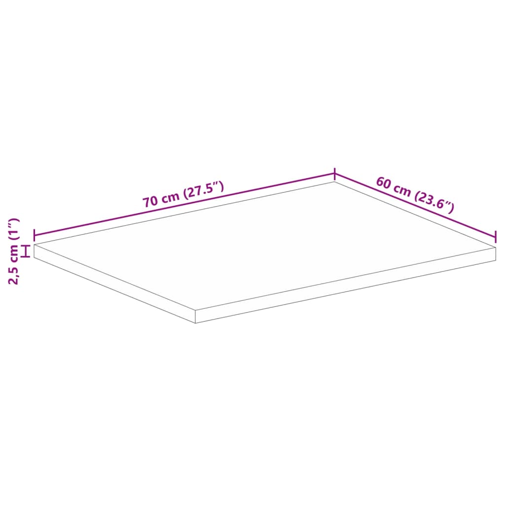 Tampo de mesa retangular 70x60x2,5 cm madeira recuperada maciça