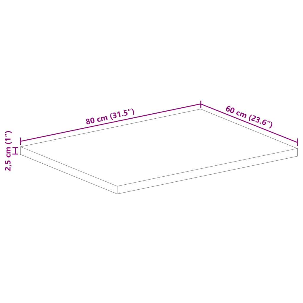 Tampo de mesa retangular 80x60x2,5 cm madeira recuperada maciça